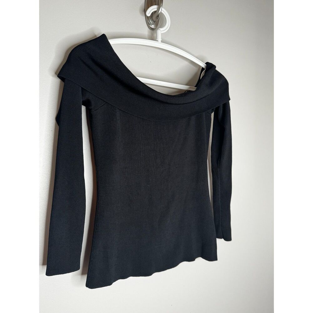 L'AGENCE Black Off Shoulder Sweater Rib Knit Long Sleeve Top M - Picture 3 of 8